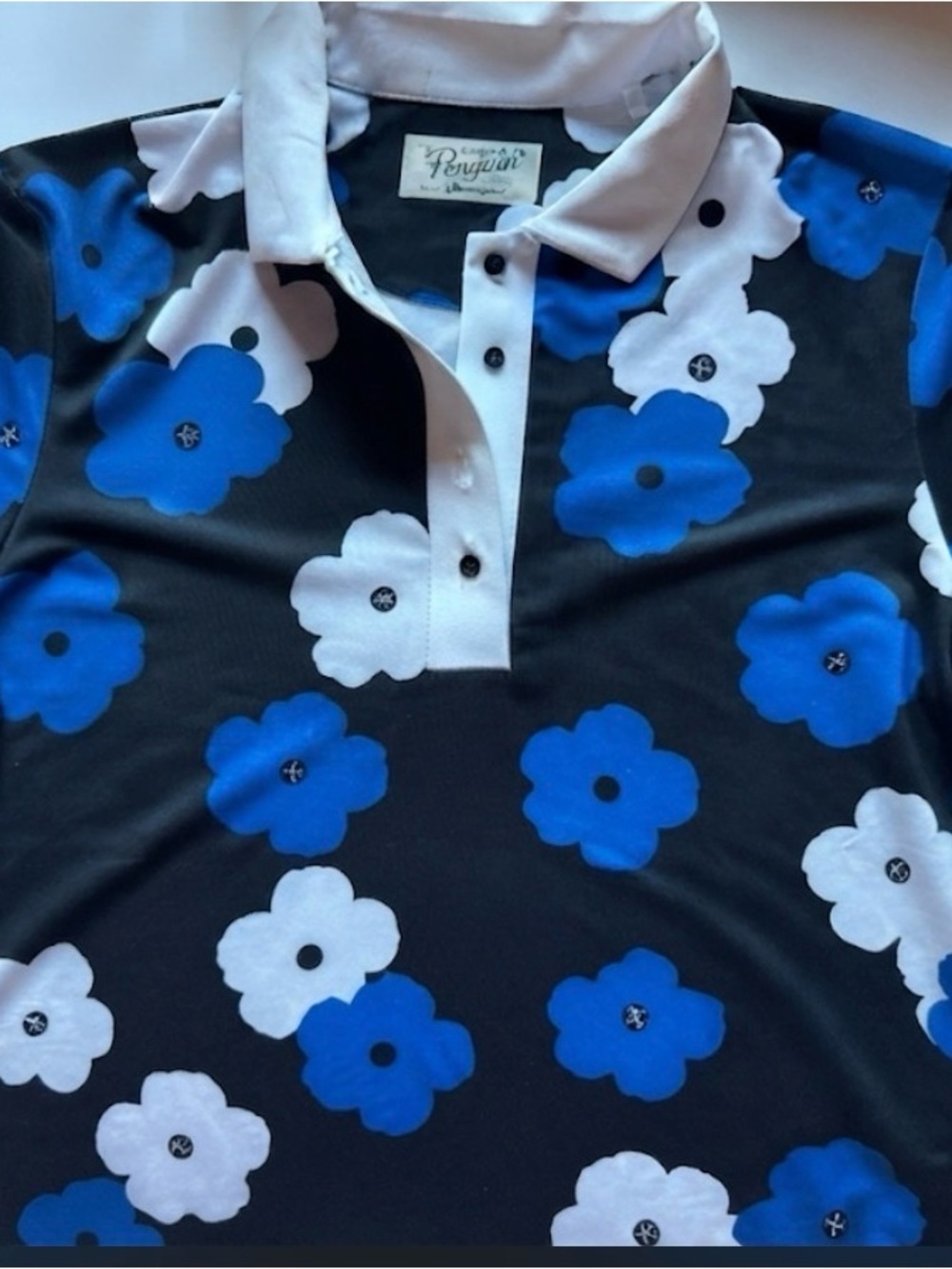 Original Penguin Munsingwear Women's Blue & White Floral Print Golf Polo Sz S - Picture 2 of 5